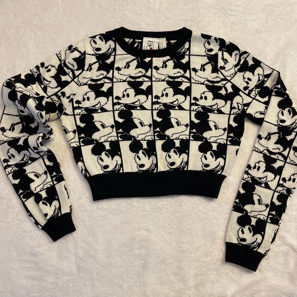 Disney Forever 21 Black and White Mickey Mouse Knit Top